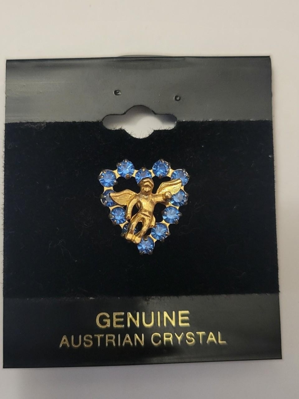 Genuine Austrian Crystal Angel Heart Brooch - Blue and Gold